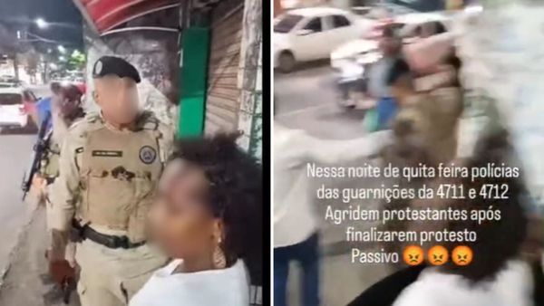 Agress&atilde;o policial durante manifesta&ccedil;&atilde;o em S&atilde;o Marcos. Foto: Redes sociais