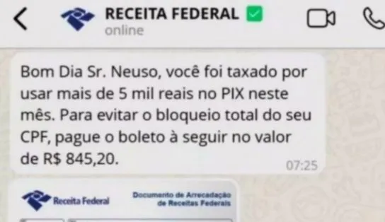 Receita alerta para golpe de taxa indevida em transações do Pix