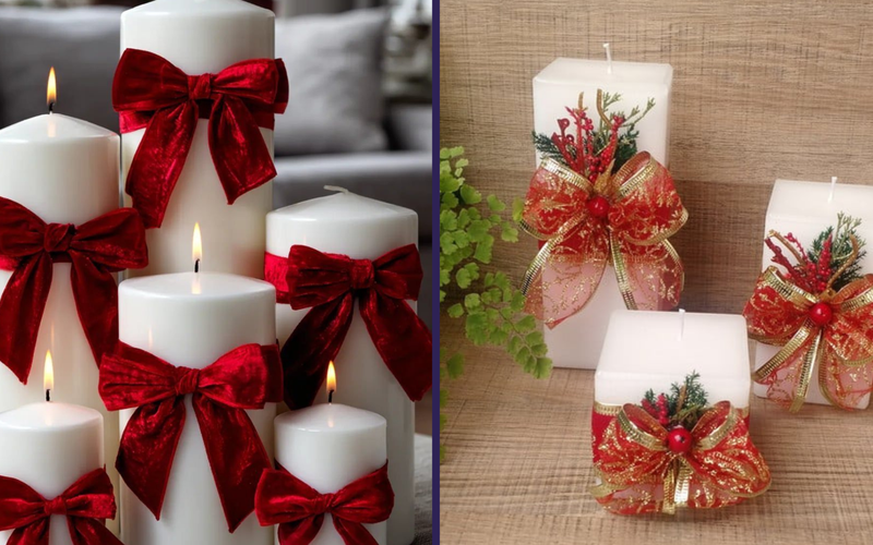 Velas decoradas para o Natal est&atilde;o dispon&iacute;veis em diferentes estilos, cores e aromas, e al&eacute;m de complementar a decora&ccedil;&atilde;o festiva da sua casa traz um cheiro diferenciado ao ambiente/Foto: Reprodu&ccedil;&atilde;o/Pinterest&nbsp;