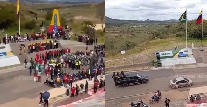 Carros blindados e homens armados são vistos na fronteira. Foto: Redes sociais