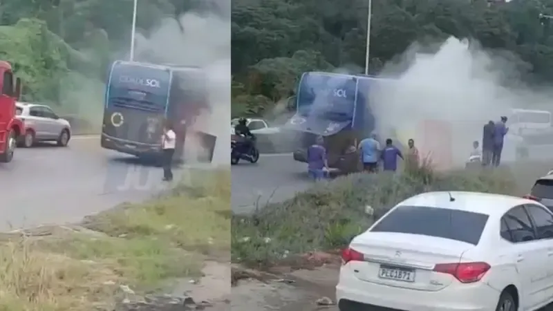 VÍDEO: ônibus da Cidade Sol pega fogo na BR-324