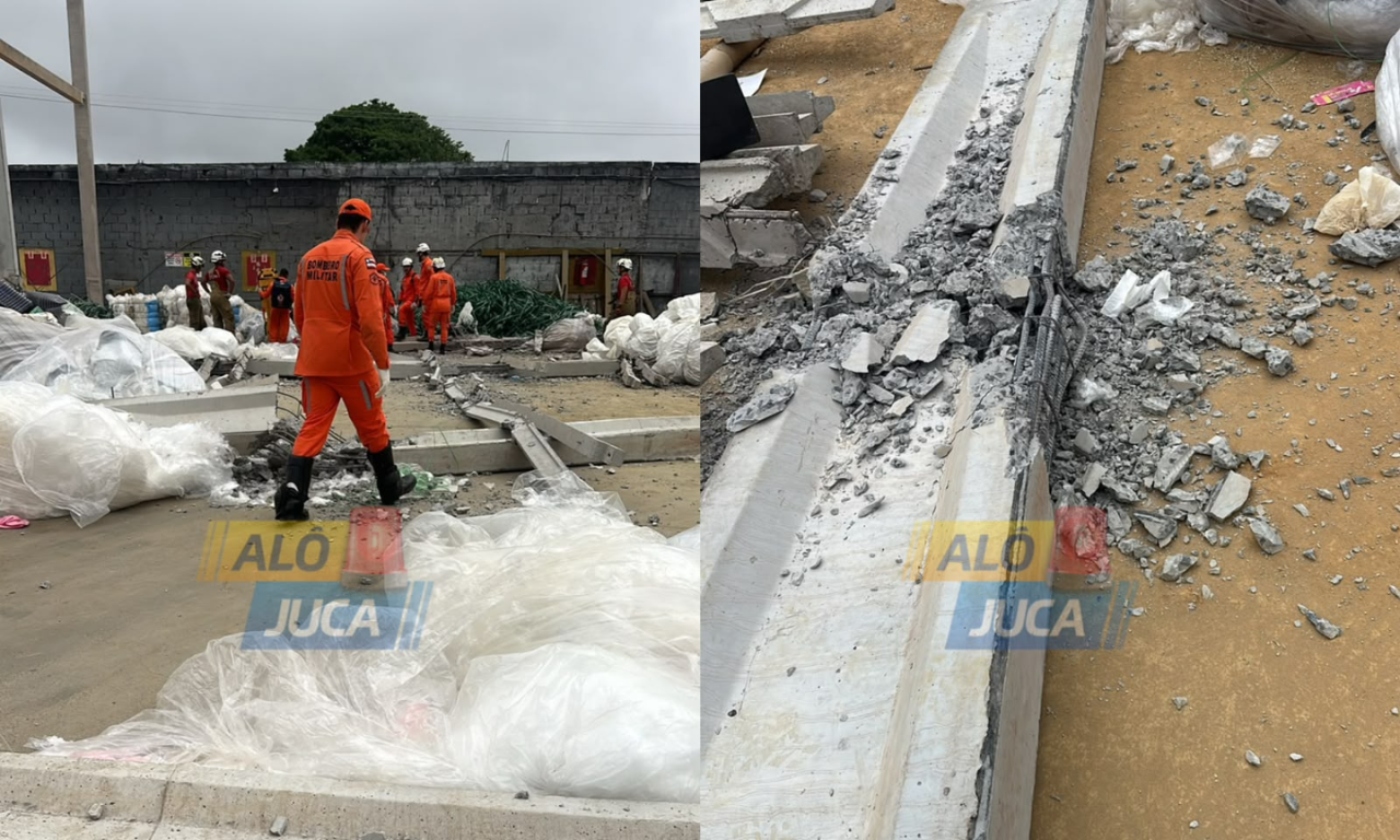 Marquise de empresa de reciclagem desaba e deixa dois mortos e feridos em Salvador. Foto: Al&ocirc; Juca