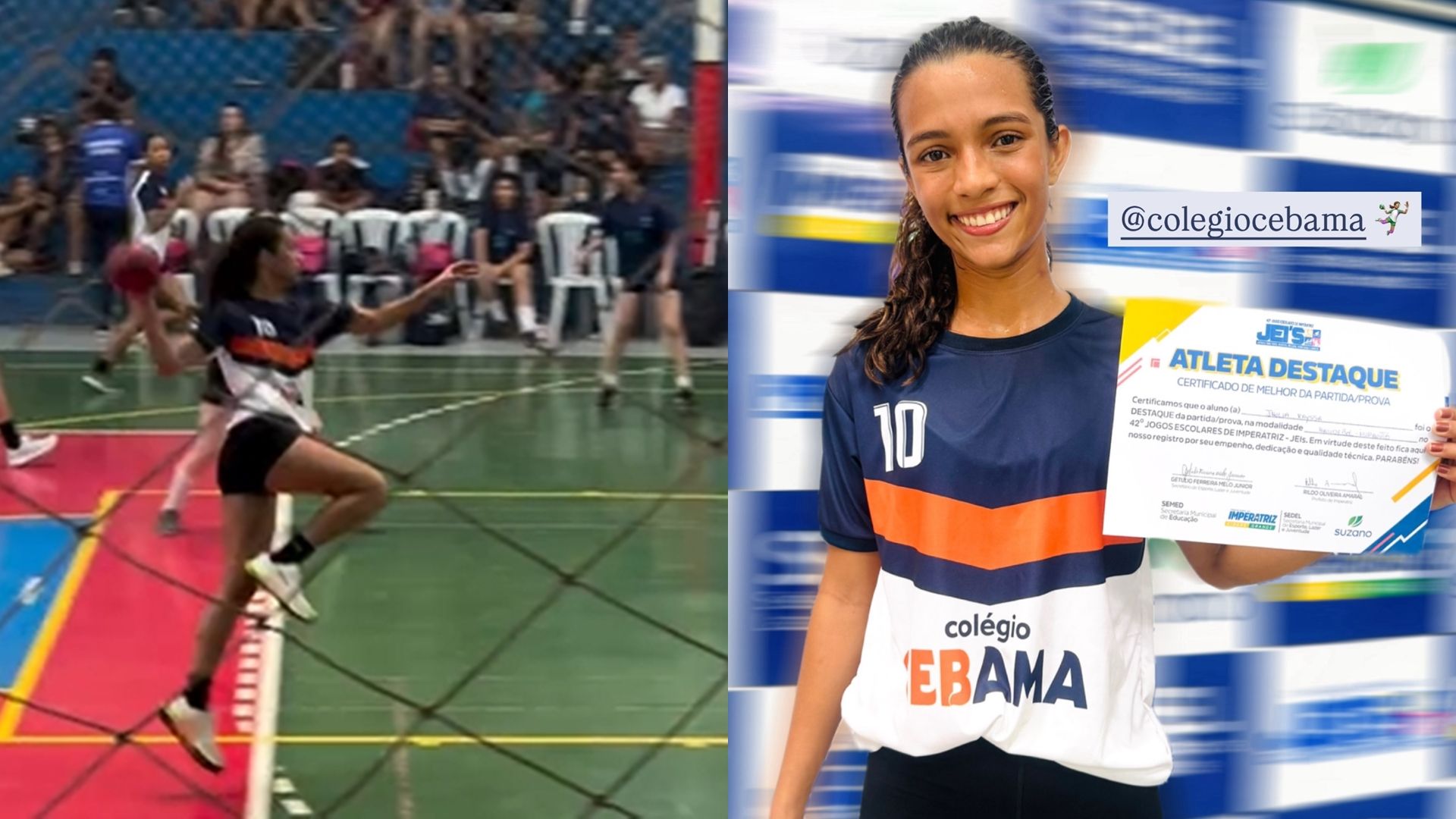 Rayssa Leal foi o destaque do time de handebol em competição da escola | Fotos: reprodução/Instagram