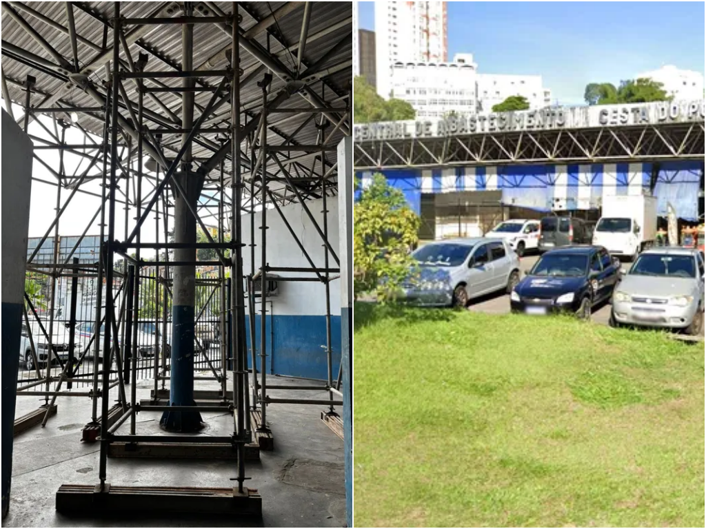 Com o fim das obras de escoramento na Ceasa do Ogunjá, uma nova vistoria deve ser feita nesta quarta-feira para definir se há condições de reabertura do espaço. Foto: Saeb e Street View
