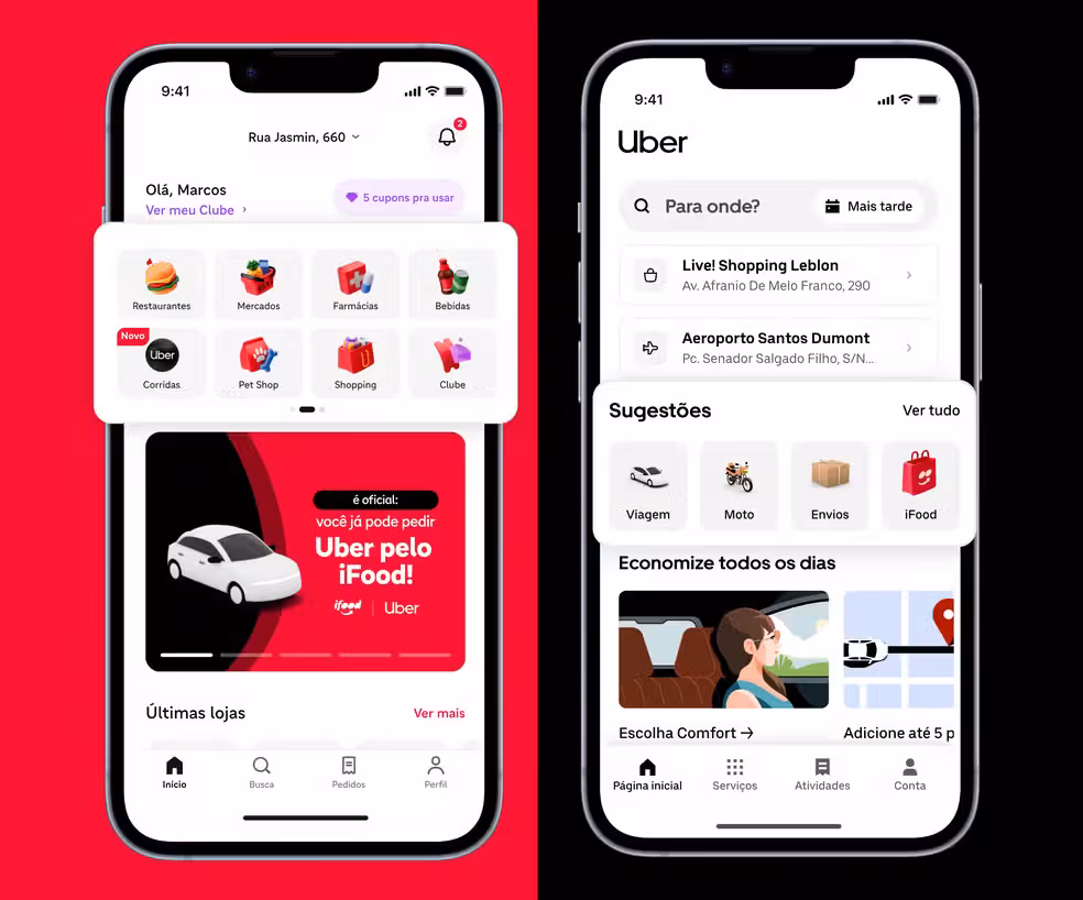 Integração Do Ifood E Uber Divulgação Uber. | Foto: Divulgação Uber e Ifood