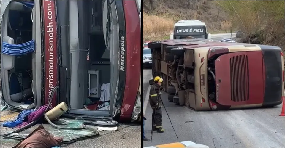 Ônibus com 58 estudantes e professores que seguia para Porto Seguro capota na BR-418