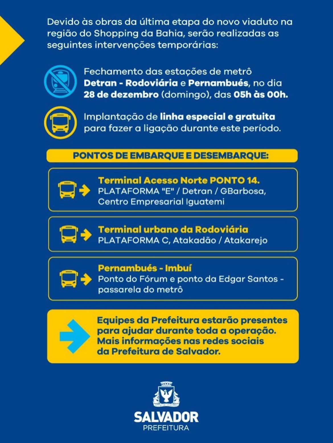Metr&ocirc; N&atilde;o Funcionar&aacute; Neste Domingo. | Foto: Divulga&ccedil;&atilde;o Semob 