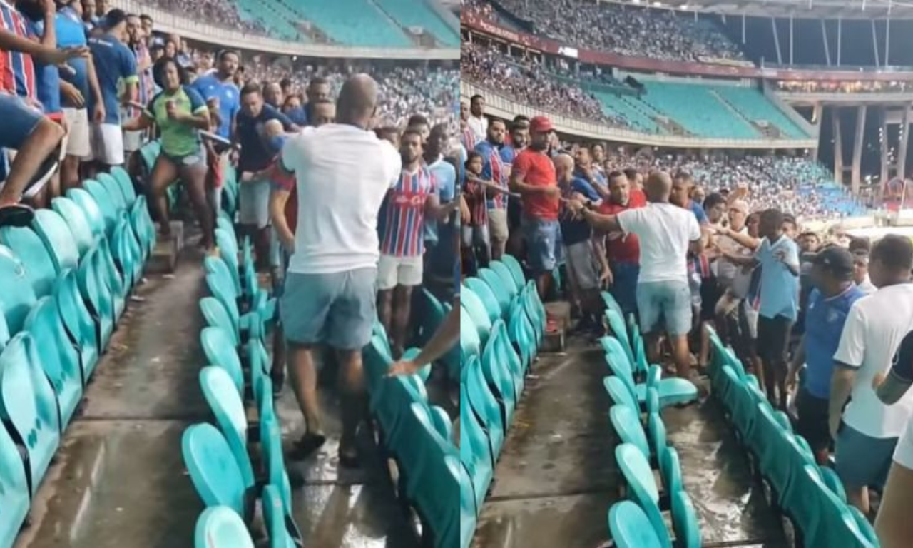 Torcedores do Bahia trocam socos durante partida contra o Botafogo. Foto: Reprodução | Alô Juca