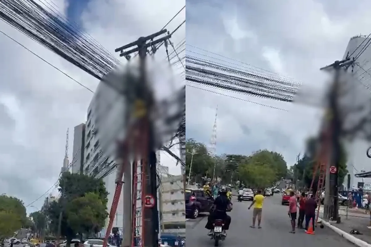 Técnico de internet sofre choque elétrico e fica preso em poste em Salvador