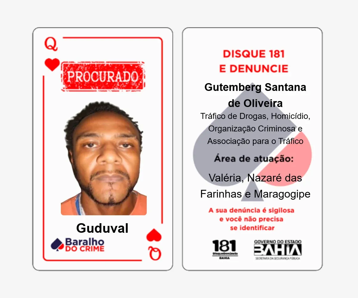 Baralho Do Crime Lista Criminosos Mais Procurados Da Bahia Foto Reprodu&ccedil;&atilde;o