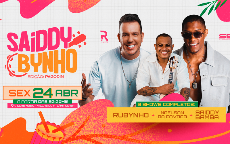 Os artistas Saiddy Bamba e Rubynho comandam o evento &ldquo;SaiddyBynho&rdquo; nesta sexta (24), em Villas do Atl&acirc;ntico, reunindo grandes sucessos do pagode baiano/Foto: Divulga&ccedil;&atilde;o&nbsp;