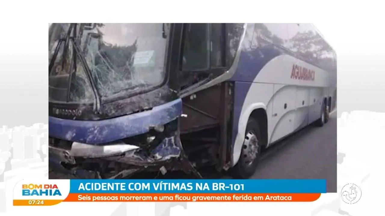 Seis pessoas morrem em acidente entre carro e ônibus na BR-101