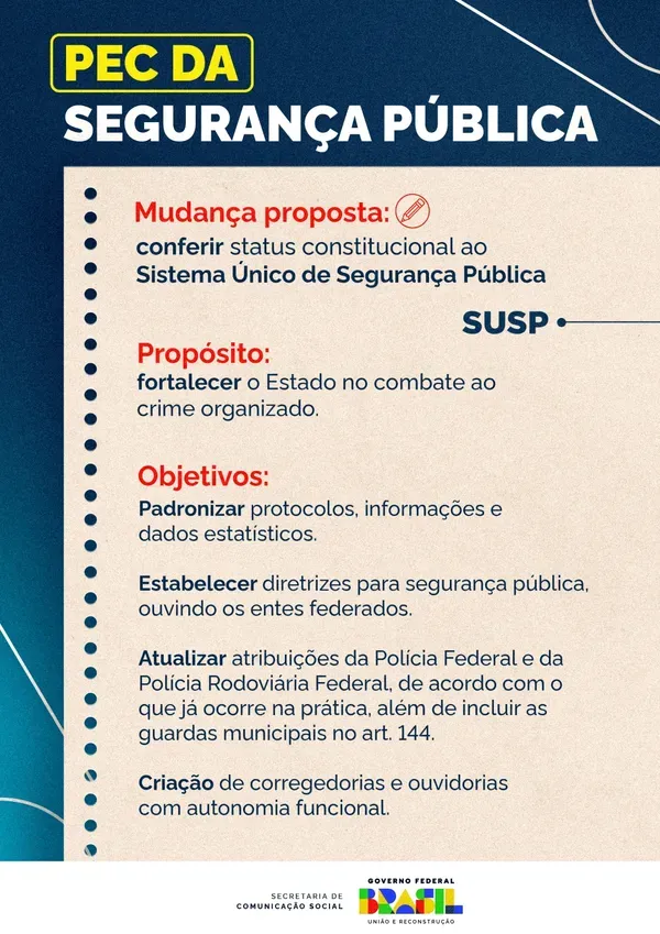 A proposta, que deve ser votada ainda no in&iacute;cio deste ano, &eacute; uma das principais apostas do governo federal para fortalecer o combate &agrave;s fac&ccedil;&otilde;es criminosas. | Foto: Governo Federal/Secom