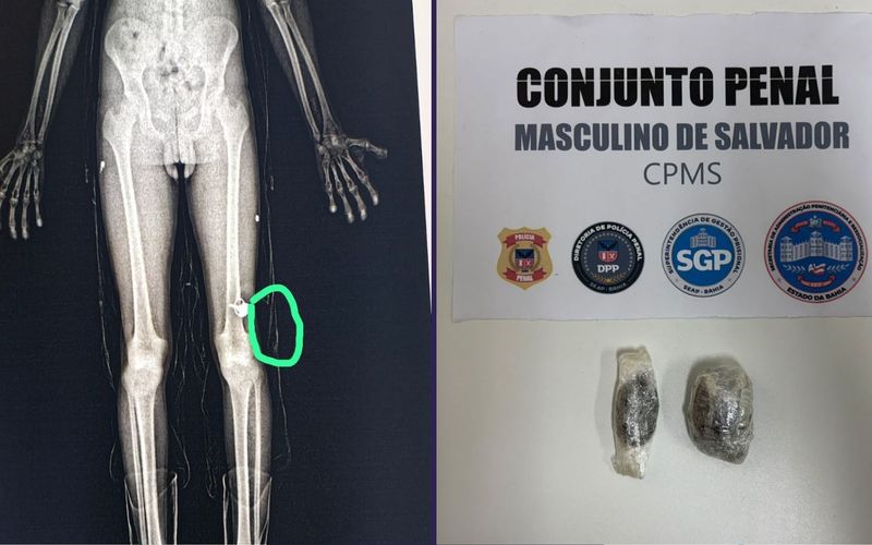 As drogas foram identificadas durante a passagem do ajudante de cozinha pelo bodyscan, equipamento utilizado no controle de acesso do pres&iacute;dio/Foto: SSP/Seap