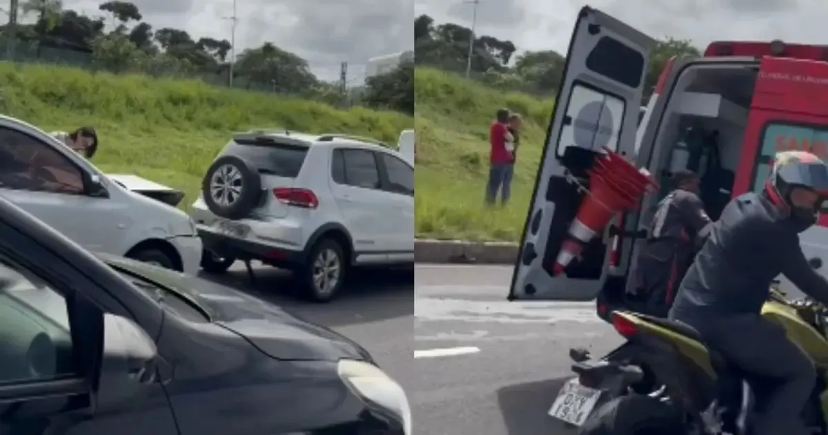Engavetamento com sete veículos causa congestionamento em Salvador