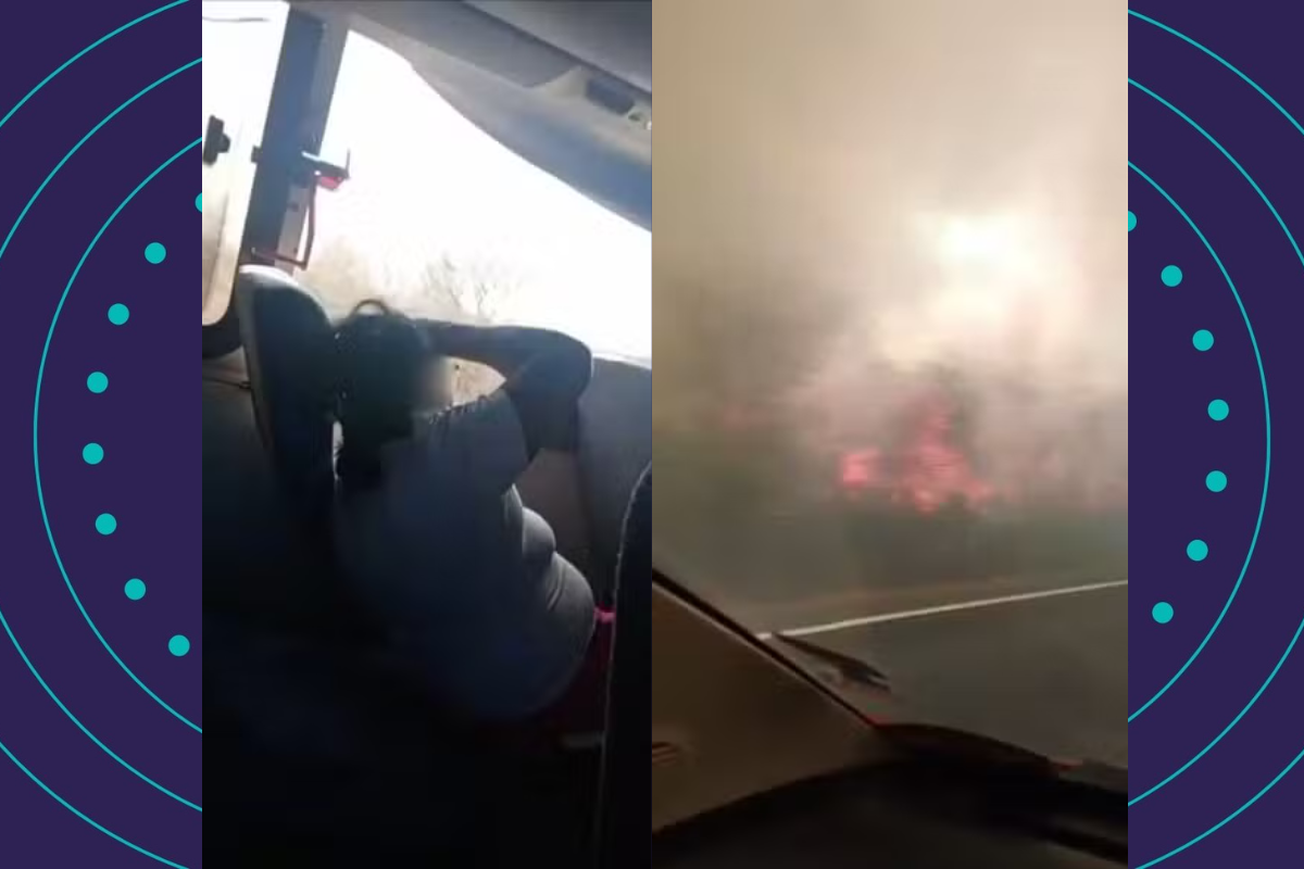Ônibus que transportava pacientes pega fogo na BA-160 entre Barra e Xique-Xique. Foto: Reprodução Redes Sociais