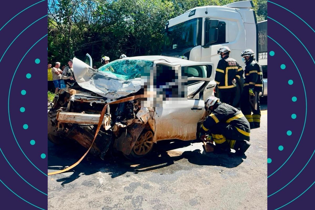 Homem Morre Preso &Agrave;s Ferragens Ap&oacute;s Colis&atilde;o Entre Carro E Caminh&atilde;o Na Br 116, Na Bahia. Foto: Reprodu&ccedil;&atilde;o Corpo de Bombeiros Militar