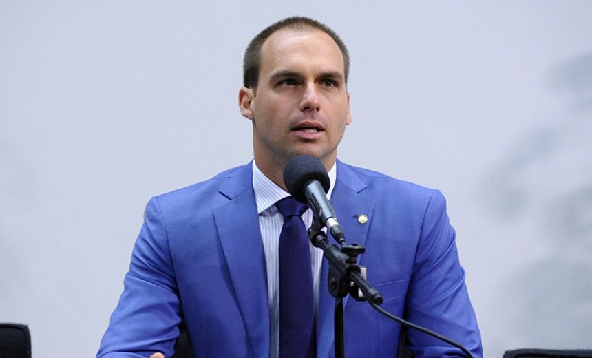 Eduardo Bolsonaro fez duras críticas ao ministro do STF Alexandre de Moraes e à Polícia Federal. Foto: Reprodução
