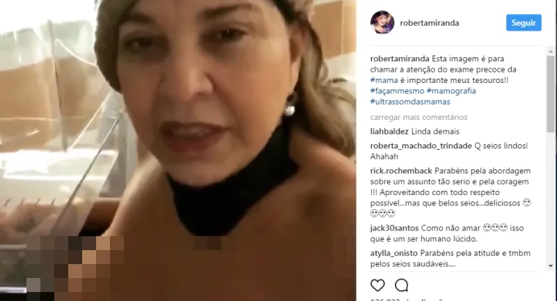 CONSCIENTIZAÇÃO: Roberta Miranda exibe seios no Instagram para falar sobre prevenção do câncer de mama