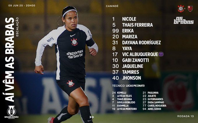Escalação do Corinthians para jogo contra o Flamengo nesta segunda-feira (9) | Reprodução/X