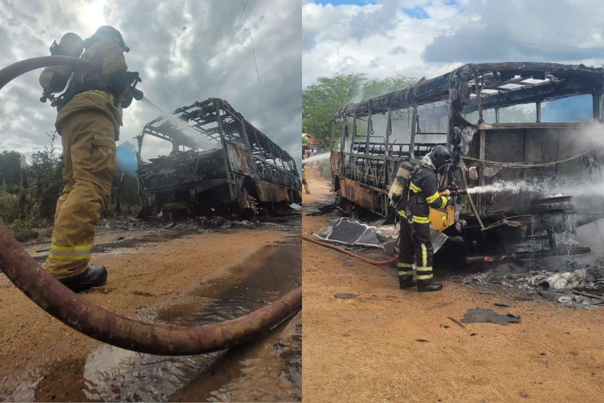 &Ocirc;nibus Escolar Pega Fogo, No Munic&iacute;pio De Gl&oacute;ria. Foto: Reprodu&ccedil;&atilde;o Corpo de Bombeiros 