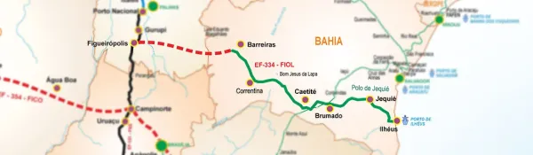 O traçado do primeiro trecho da FIOL passará por mais de 17 municípios entre Ilhéus e Caetité, incluindo Brumado, Livramento de Nossa Senhora, Jequié, Manoel Vitorino, entre outros/Foto: Gondiberto Filho