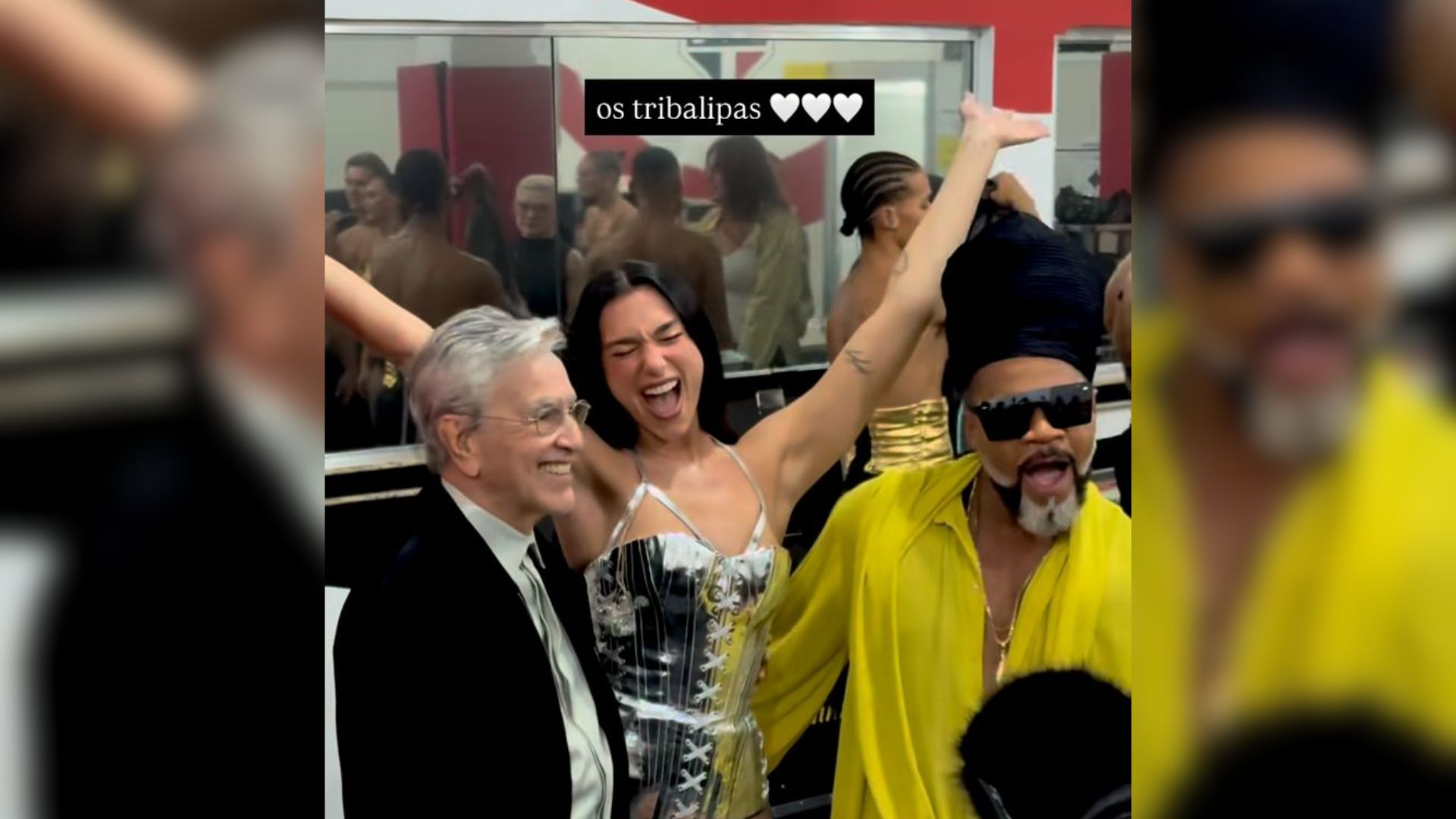 Dua Lipa com Caetano Veloso e Carlinhos Brown em São Paulo | Foto: reprodução/Instagram