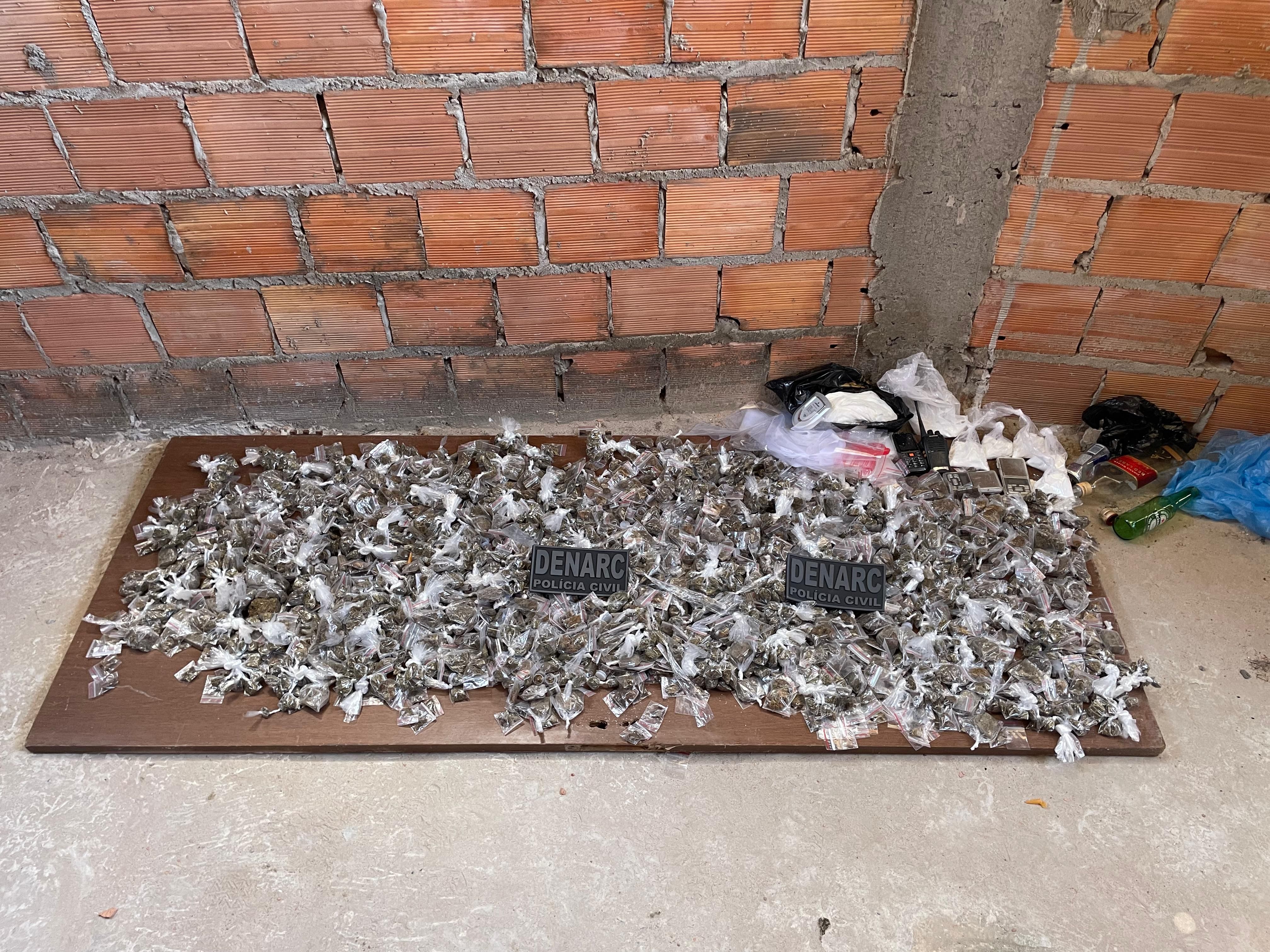 Cerca de mil porções de maconha e cocaína, já embaladas para comercialização foram localizadas.Foto: SSP-BA