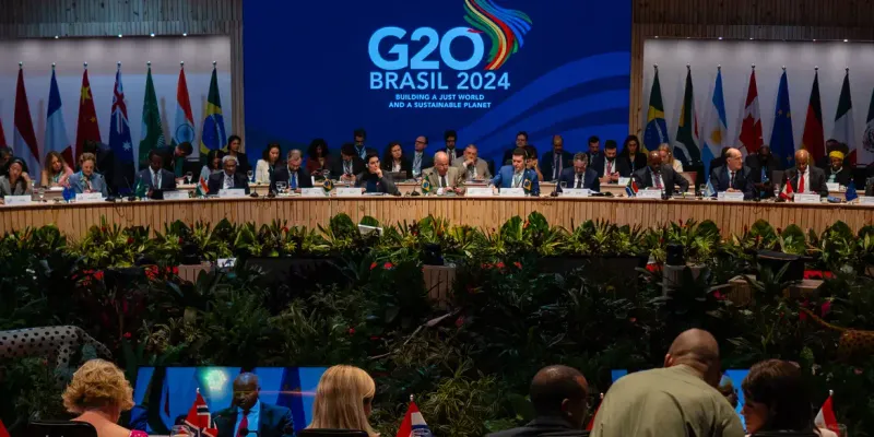 O Brasil assumiu a presidência do bloco em dezembro de 2023,causando uma representação no país pela iniciativa da implementação dos direitos autorais pelas IAs/Foto:Audiovisual G20 Brasil