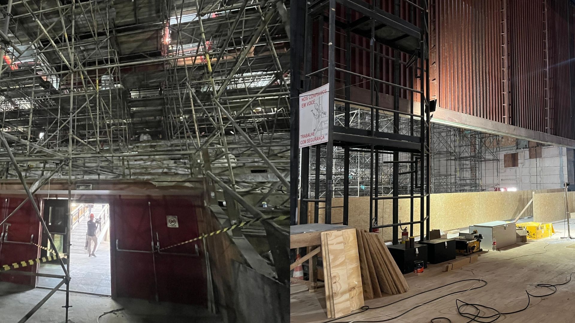 Vis&atilde;o da plateia e do palco em constru&ccedil;&atilde;o no TCA;  foto: Jo&atilde;o Tramm/Aratu On