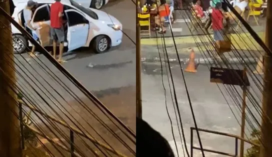Com arma apontada, dupla aterroriza clientes de bar em Salvador e crime é flagrado por testemunha; assista "arrastão" 