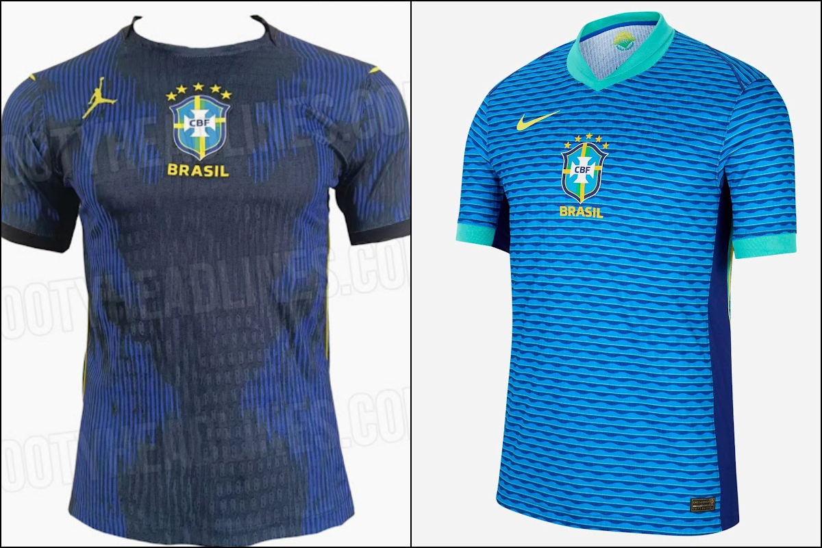 O suposto uniforme 2 da Seleçã Brasileira é feito pela Jordan. Foto: Reprodução/FootyHeadlines