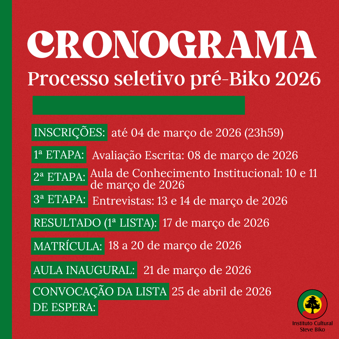 Cronograma Do Processo Seletivo Do Instituto Biko.| Foto: Divulgação