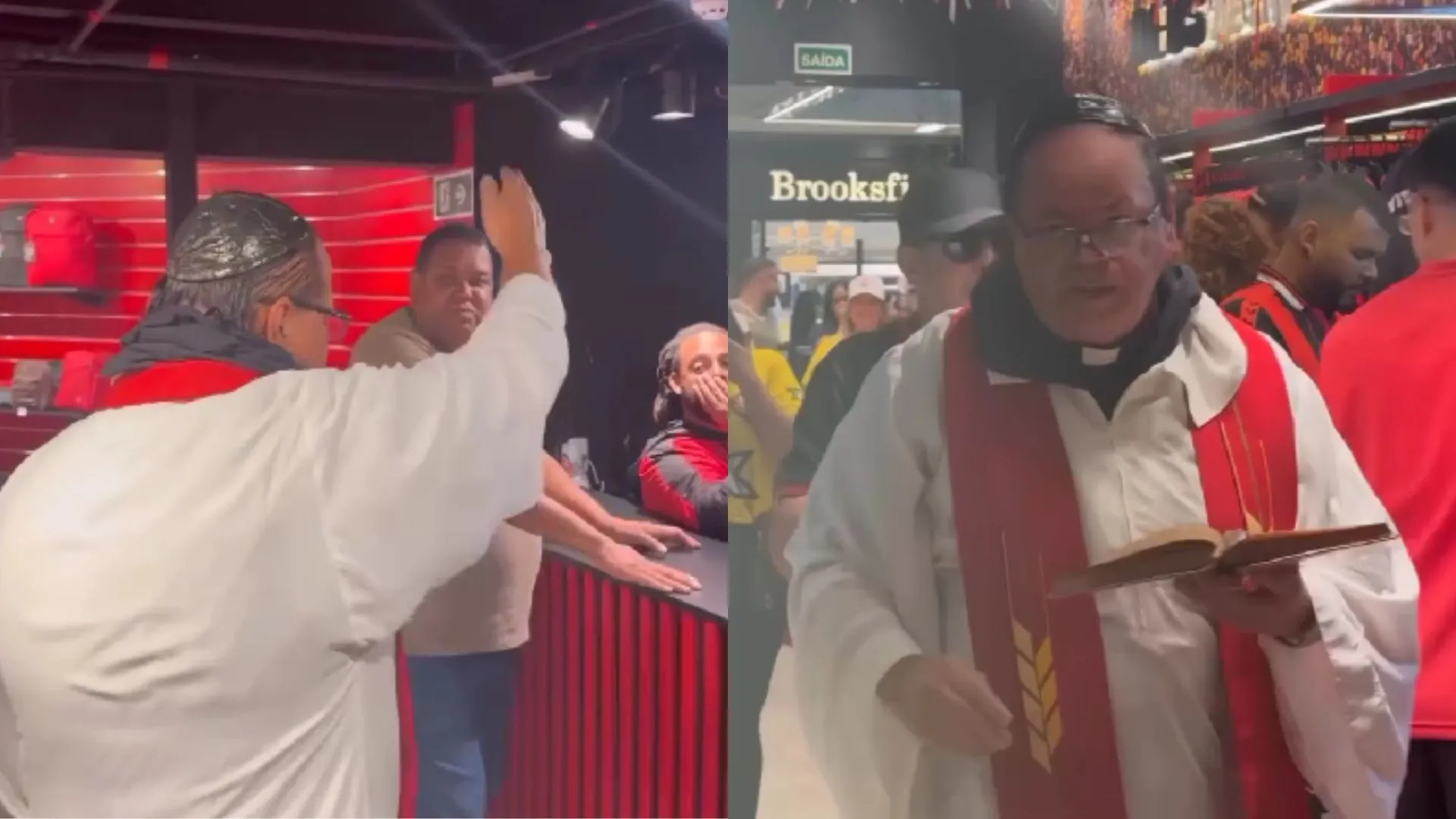 Padre abençoa loja do Vitória e torcida brinca: 'Tem que ser ato ecumênico'