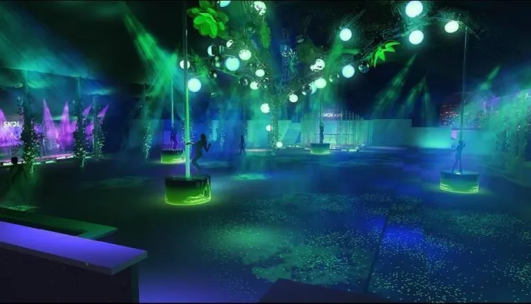 Cenografia do Camarote Skol Beats Spirit tem como inspiração o verde das florestas
