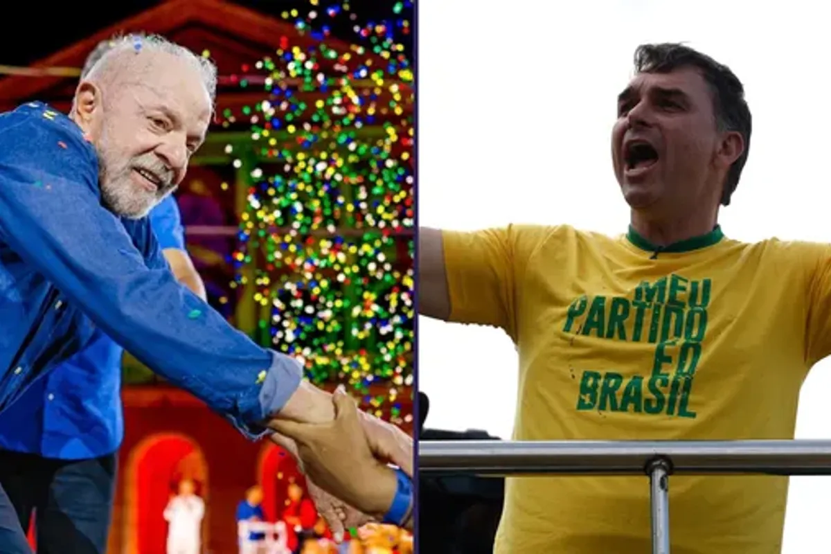 O presidente Luiz Inácio Lula da Silva (PT) e o senador Flávio Bolsonaro (PL) foram os candidatos mais votados no primeiro turno das Eleições 2026. | Foto: Divulgação