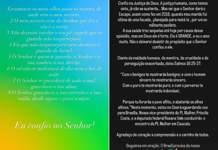 Publicações Michelle Bolsonaro Prisão Jair.| Foto: Reprodução Redes Sociais