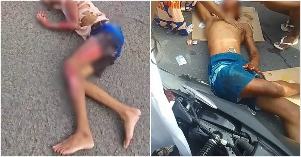 Imagens fortes: após bater contra ônibus, motociclistas aguardam atendimento no meio da BR-324