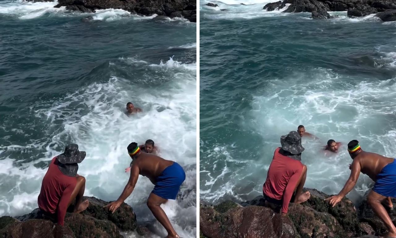 V&Iacute;DEO: homem salva banhista arrastado por correnteza no Farol da Barra.Foto: redes sociais