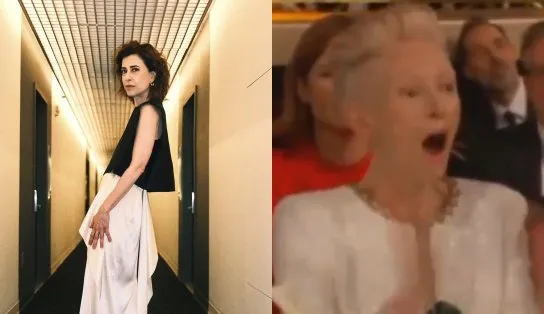 Brasileiros elogiam Tilda Swinton após reação durante vitória de Fernanda Torres no 'Globo de Ouro'