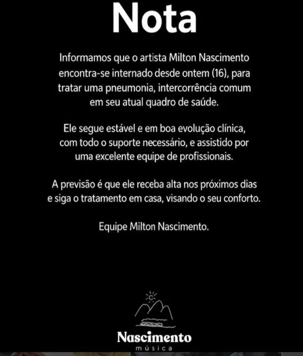 Nota Internação Milton Nascimento