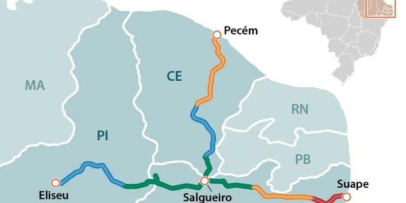 Trecho da ferrovia Transnordestina no sertão do Nordeste, conectando polos do agronegócio aos principais portos da região/Foto: Reprodução 