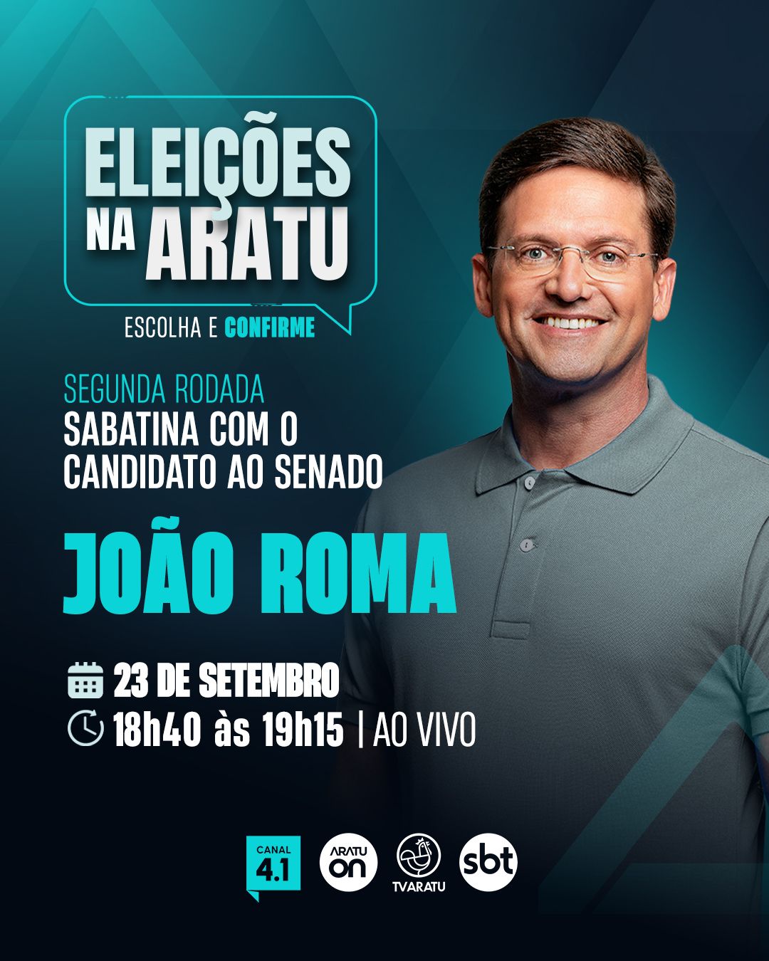 Candidato João Roma (PL) participa de sabatina na TV Aratu. Foto: Divulgaçãooma.jpg