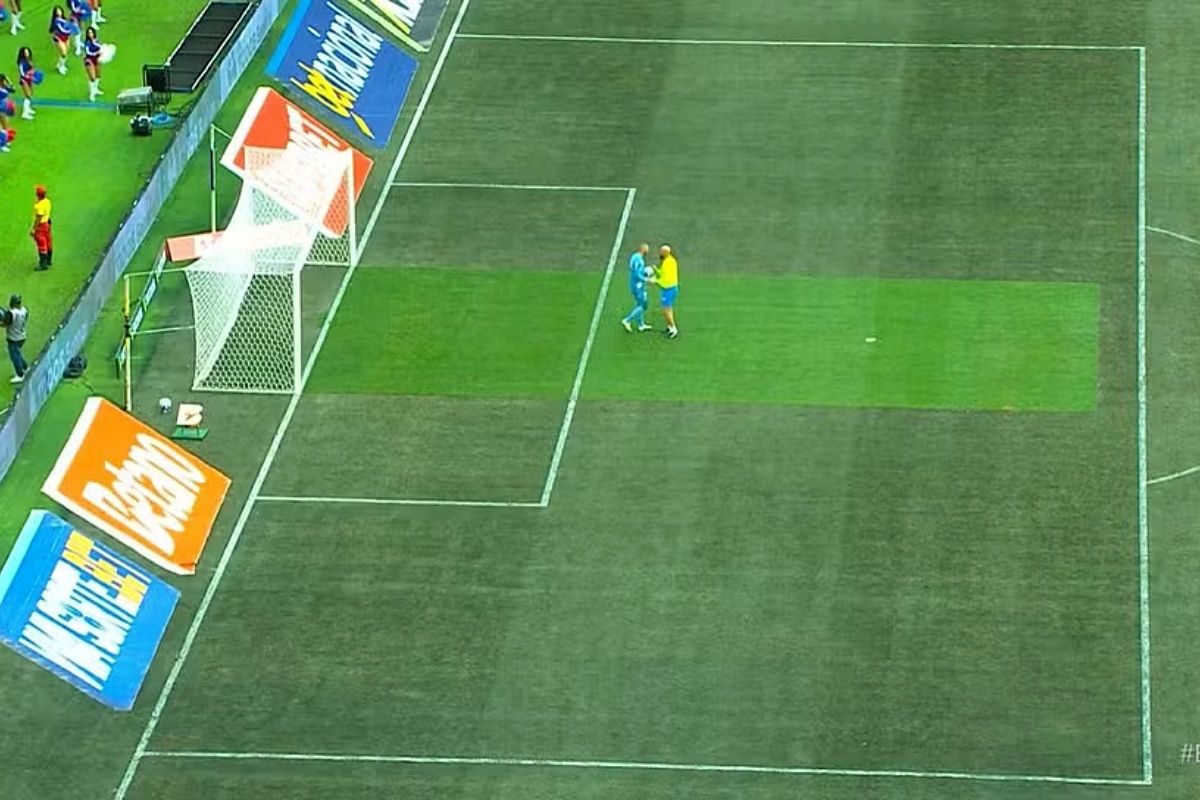 A grama da Fonte Nova apresentava colorações diferentes em algumas partes do campo. Foto: GETV