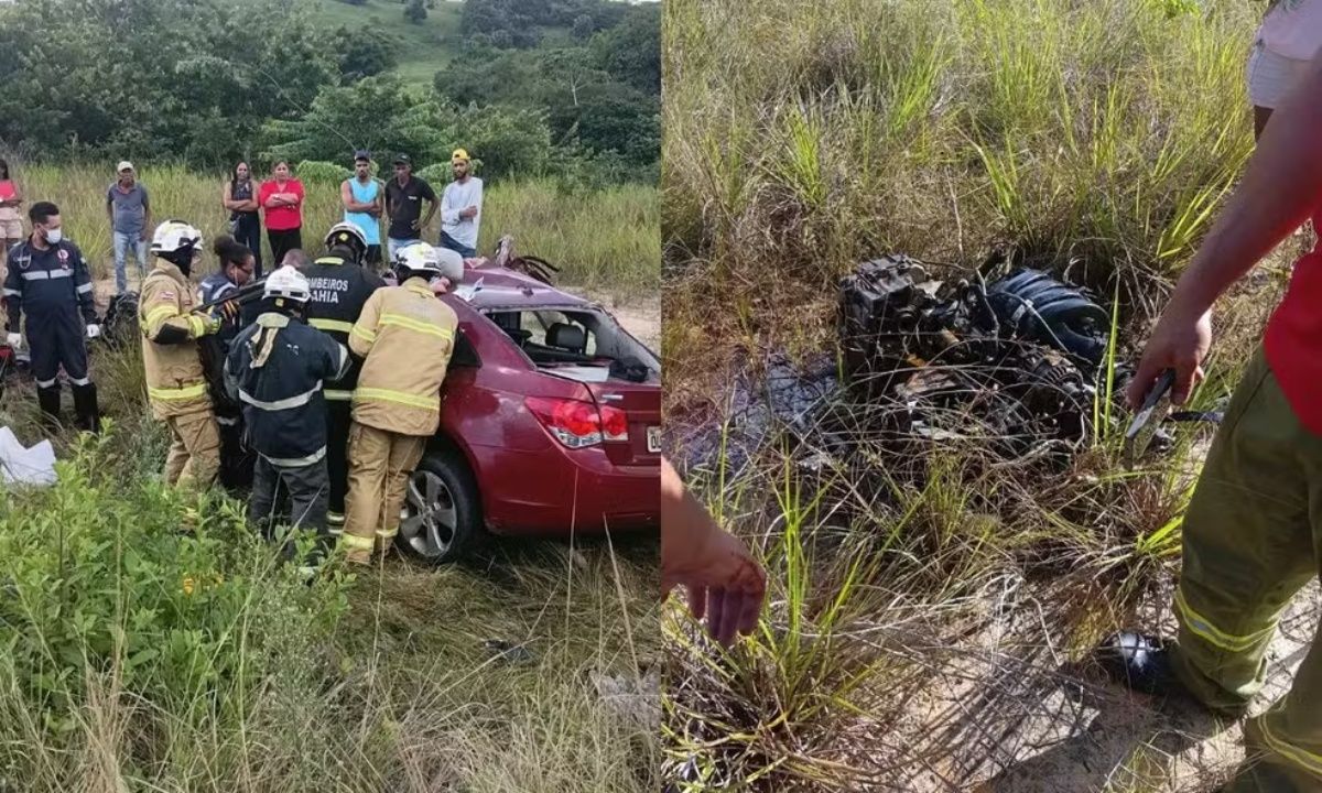 Um motorista ficou preso nas ferragens e precisou ser socorrido ap&oacute;s uma batida entre o carro e uma carreta na BR-101, entre Alagoinhas e Pedr&atilde;o. Foto: PRF