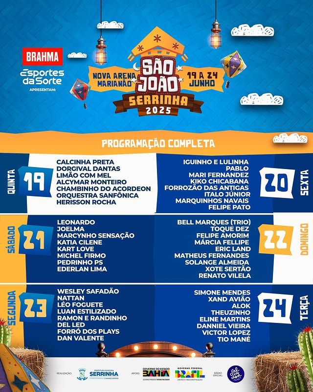 Programação do São João de Serrinha | Foto: divulgação