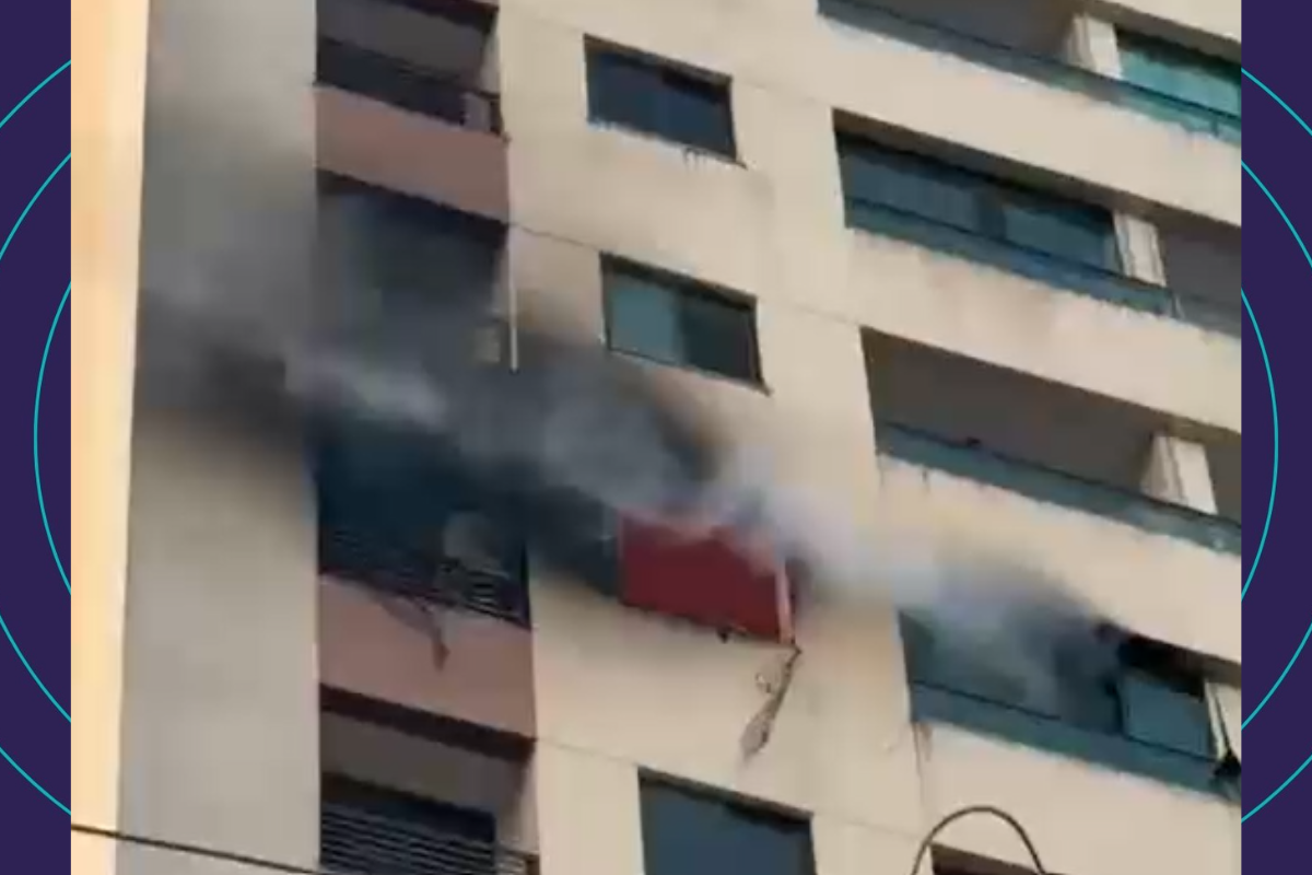 inc&ecirc;ndio atinge apartamento e sargento ajuda a evacuar pr&eacute;dio em Salvador. Foto: Reprodu&ccedil;&atilde;o Redes Sociais 
