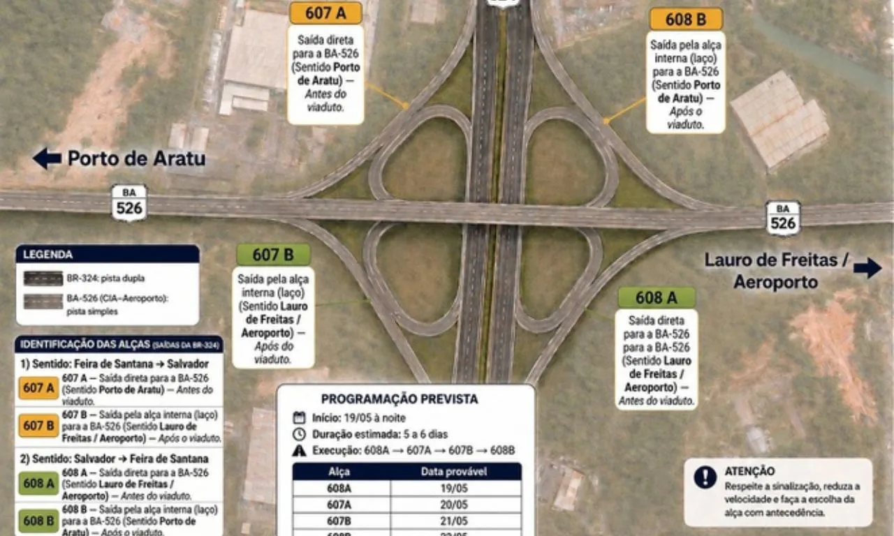 Viaduto do CIA terá interdições para obras na BR-324; veja mudanças