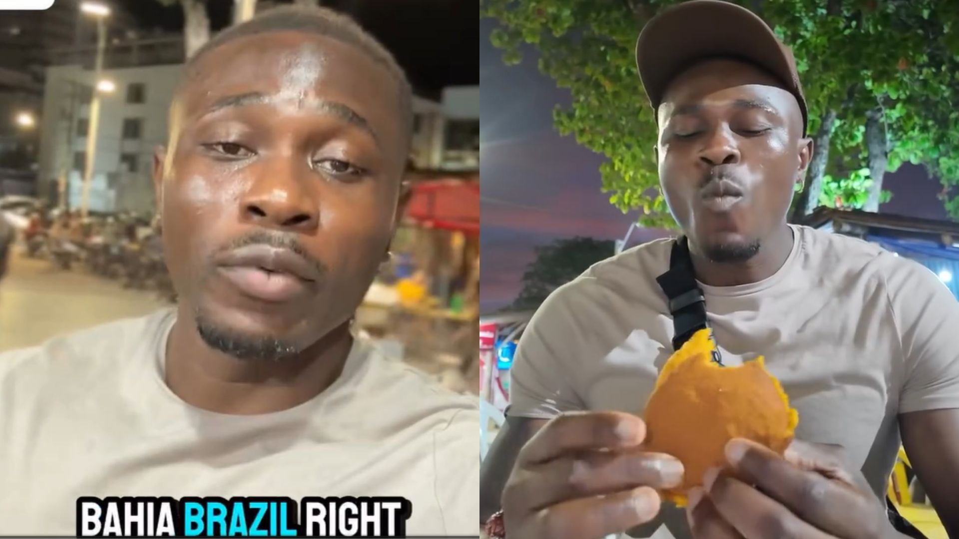 Influencer nigeriano Jamal Capable comeu acarajé em Salvador, Bahia | Imagens: reprodução/redes sociais