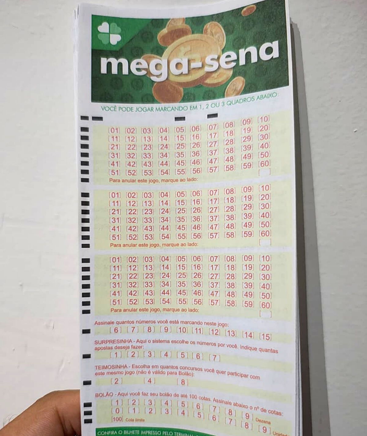 Uma das formas de jogar na Mega-Sena é preenchendo os canhotos de jogo. Foto: Lucas Pereira/Aratu On